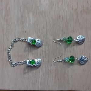 Sweater Shawl Scarf Clip Earring Set Swarovski Chrystals Emerald Green